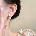 Gold Tone Butterfly Stud Earrings with White Pearl Drops view 3