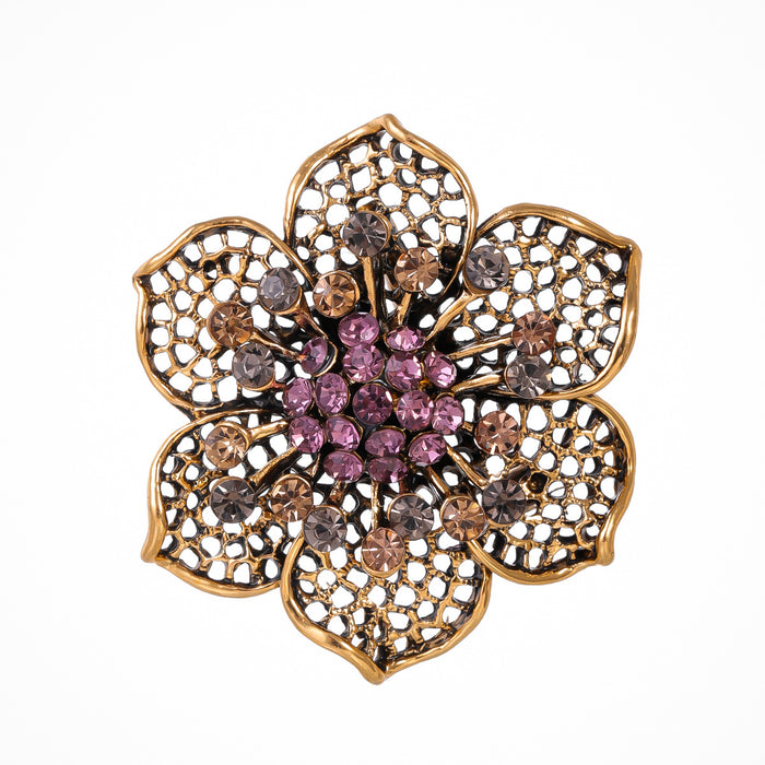 Leaf Crystal Two Designs Metal Brooch Pin 4 x 4.5 cm