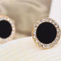Black Center Clear Look Border Round Stud Earrings view 2
