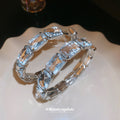 Wide Rectangular Crystal Hoop Earrings in Silver Tone view 2