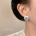 Silver Matte Folded Dimensional Flower Stud Earrings view 2