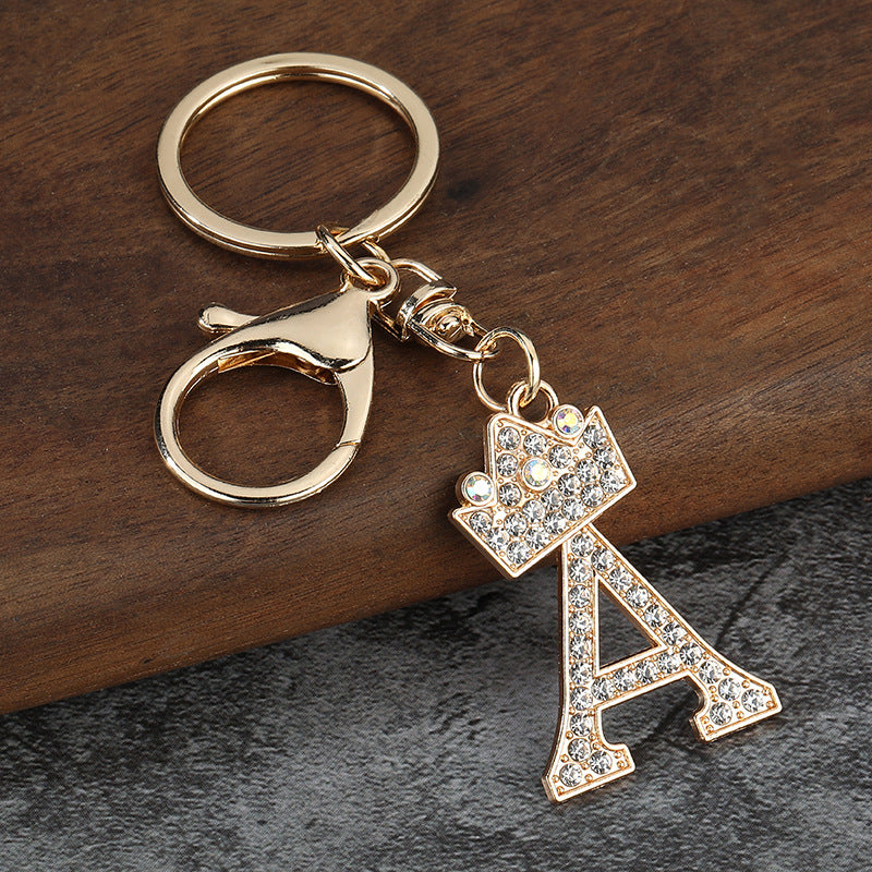 Korean Style Rhinestone Letter Zinc Alloy Keychain Bag Charm