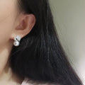 Silver Tone Crystal Leaf Pearl Stud Earrings view 3