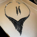 V Fringe Crystal Necklace And Earring Set In Clear Or Black view 7
