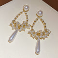 Gold Tone Pearl Look Teardrop Earrings with Long White Drops view 6