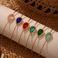 Open Cuff Bangle Gold Stainless Teardrop Czech Glass Colors view 4
