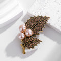 Leaf Crystal Pearl Look Metal Brooch Pin 3.5 x 6 cm view 5