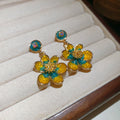 Blue Yellow Crystal Flower Cluster Drop Earrings For Women view 6