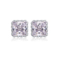 Silver Tone Square Halo Crystal Stud Earrings Jewelry Pair view 3