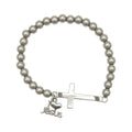 Silver Bead Cross I Love Jesus Stretch Bracelet Charm view 5