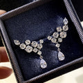 Asymmetric Floral Clear Stone Long Drop Earrings In Silver Tone view 1