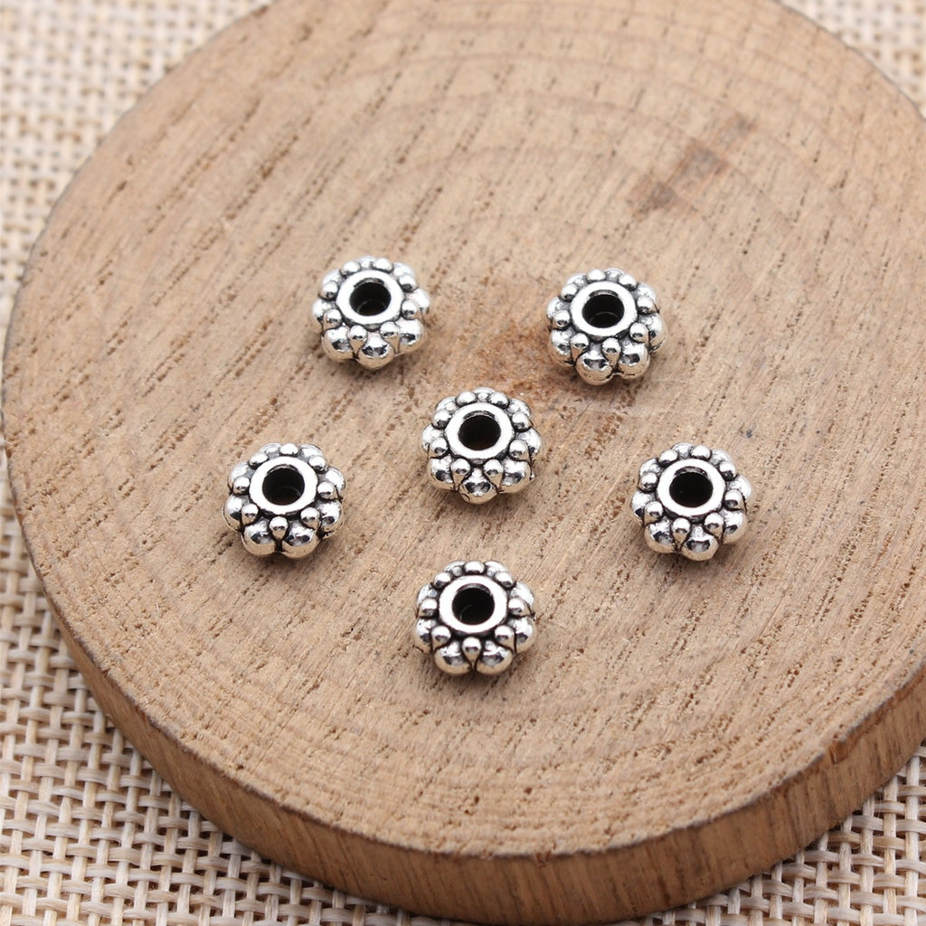 7.8x7.8x3.9mm 0.71g Antique Silver Zinc Alloy Flat Round Small Hole Spacer Beads for DIY Bracelet Making