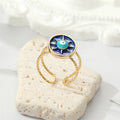 Gold Tone Navy Enamel Evil Eye Adjustable Cuff Ring view 2