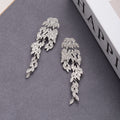 Silver Feather Leaf Cascade Extra Long Stud Earrings view 4