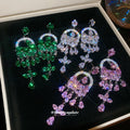 Heart Crystal Teardrop Chandelier Stud Earrings with Polished Metal Details view 3