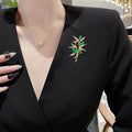 Gold Tone Bamboo Branch Brooch Green Stones Clear Rhinestones view 2