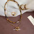 Gold Tone Tiger Eye Open Ring With Accent Crystal Stone view 3