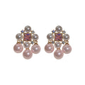 Pink Pearl Cluster Earrings With Crystal Accents Statement Jewelry view 5