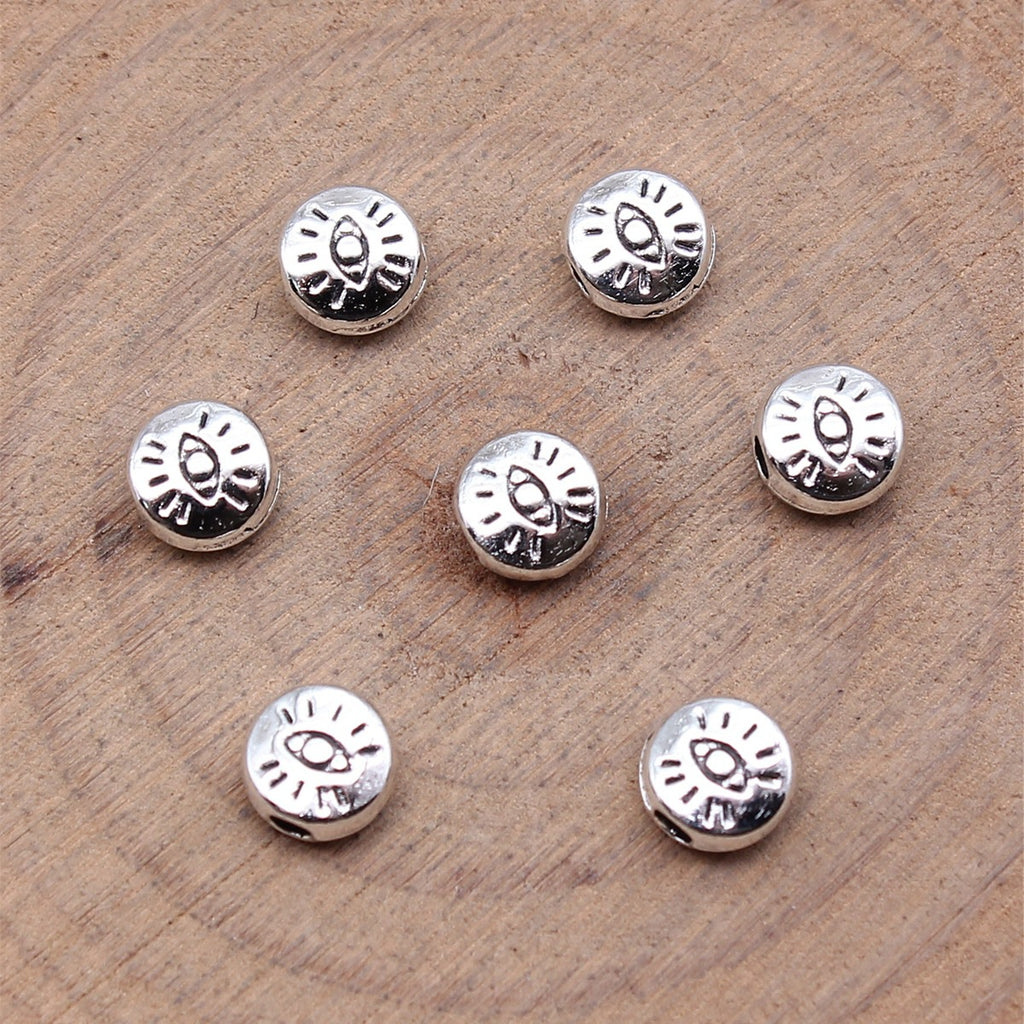 6x6mm 0.37g Antique Silver Zinc Alloy Double Sided Eye Spacer Beads for Bracelet Necklace Making
