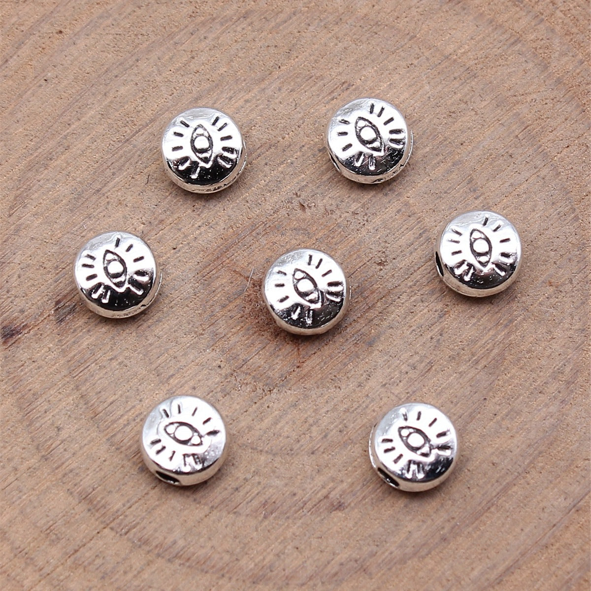 6x6mm 0.37g Antique Silver Zinc Alloy Double Sided Eye Spacer Beads for Bracelet Necklace Making