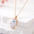 Gold Tone Black and White Druzy Hamsa Blue Evil Eye Pendant Necklaces view 2