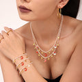 Pearl Christmas Charm Necklace and Bracelet in Gold Tone view 4