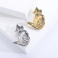 Etched Sitting Cat Silhouette Brooch Gold Silver Two Tones view 2
