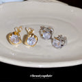 Square Crystal Huggie Clip On Earrings In Two Tones view 3