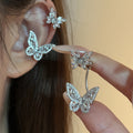 Silver Tone Crystal Butterfly Ear Cuffs for Left or Right Ear view 1