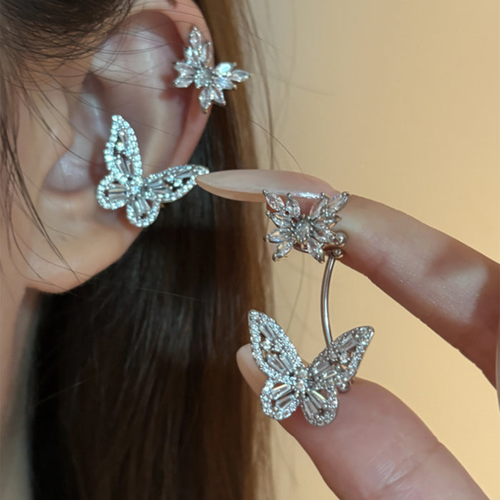 Silver Tone Crystal Butterfly Ear Cuffs for Left or Right Ear