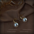 Gold C-Shape Open Hoop Pearl Drop Earrings Post Style view 1
