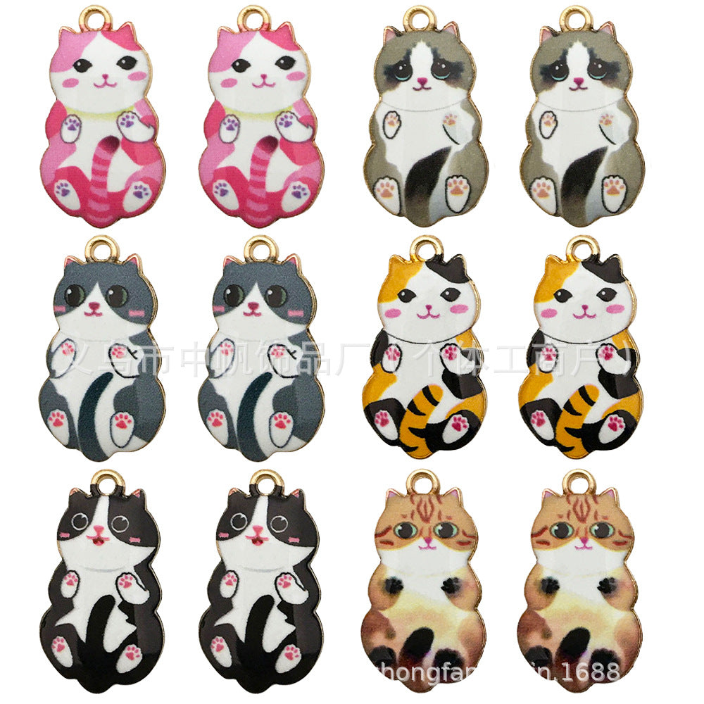 Printed Enamel Zinc Alloy Cartoon Cat Charm Pendant for DIY Earrings Bracelet Accessories