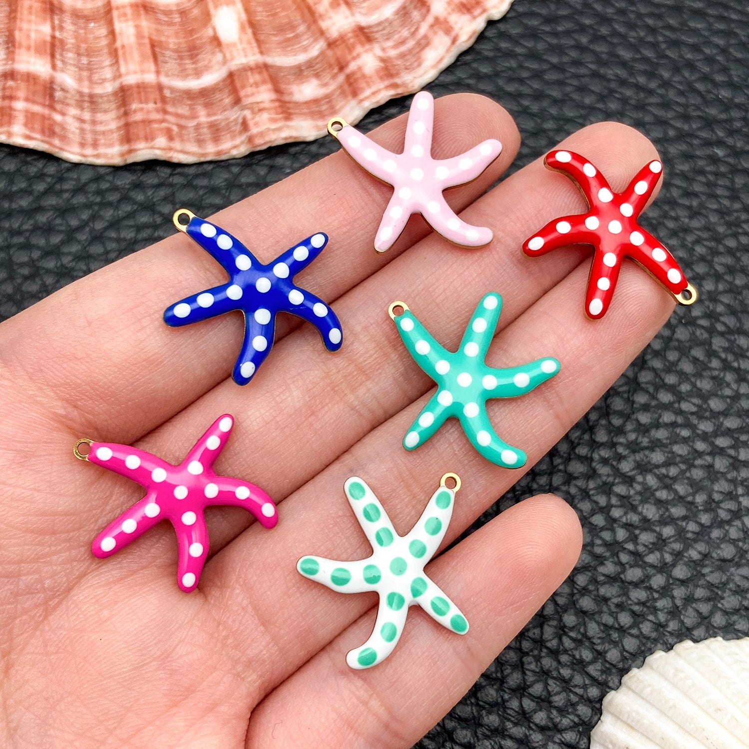 Gold Stainless Steel Polka Dot Starfish Charm Pendant for DIY Necklace Earring Jewelry