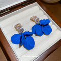 Blue Petal Crystal Tassel Drop Stud Earrings Statement Pair view 4
