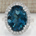 Teal Oval Halo Statement Ring In Polished Silver Tone view 1