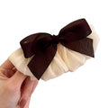 Brown Bow Pleated Satin Spring Hair Clips Two Colors view 5