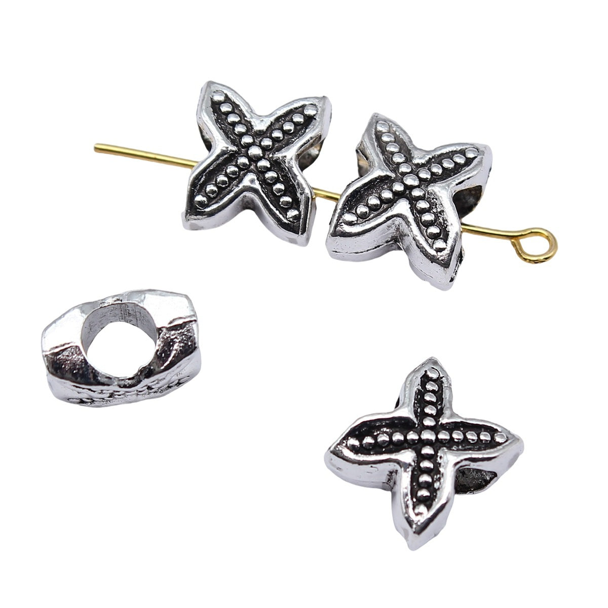 10x12x7mm 1.9g Antique Silver Zinc Alloy Geometric Large Hole Beads for DIY Bracelet Jewelry