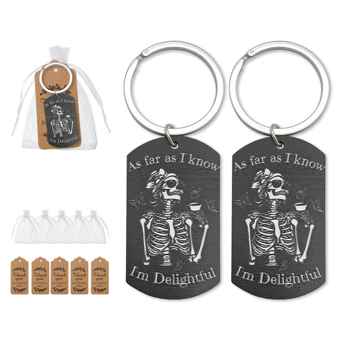 Black Wood Skeleton Coffee Dog Tag Keychain Split Ring