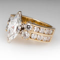 Marquise Clear Solitaire Round Stone Triple-Row Ring Gold Tone view 3