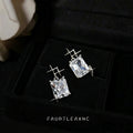 Silver Tone Large Clear Rectangle Stone Starburst Stud Earrings view 4