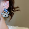 Blue Square Crystal Earrings with Clear Fan Shaped Dangles view 3