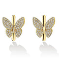 Gold Tone Pave Crystal Butterfly Huggie Hoop Earrings view 5