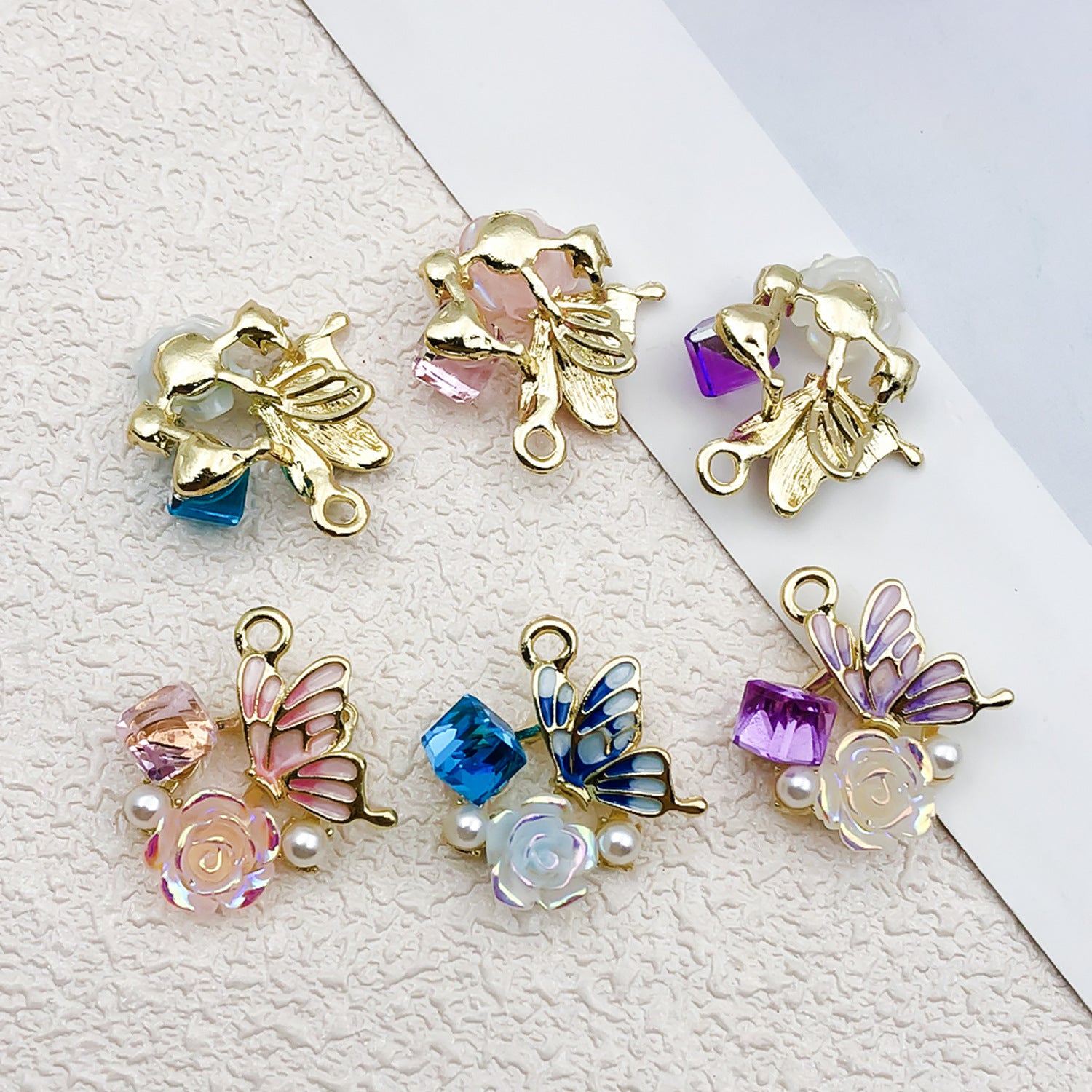 Pearl Rhinestone Zinc Alloy Butterfly Charm Pendant for DIY Necklace Bracelet Earrings