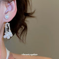 White Pearl And Silver Tone Chain Fringe Drop Earrings view 3