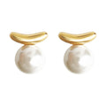 Gold-Tone Curved Bar White Pearl Balance Stud Earrings view 5