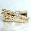 Gold Multi Band Crossover Pave Ring Clear Stones Sizes 6-10 view 3