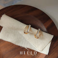Gold Tone Double Line Rectangular Huggie Hoop Earrings view 4
