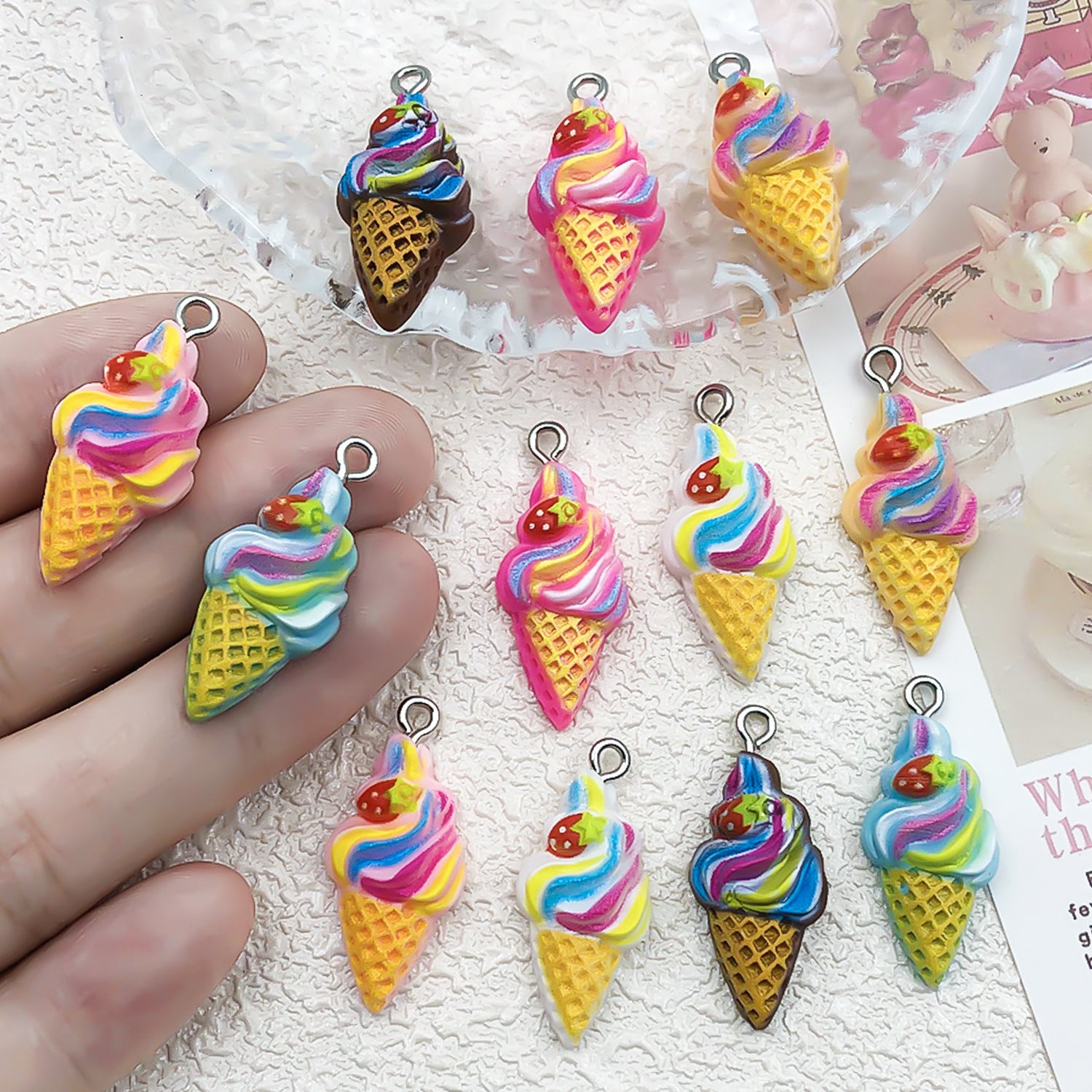 Resin Ice Cream Popsicle Charm Pendant for Earrings Necklace Keychain DIY