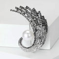 Curved Rhinestone Feather Brooch with Large Pearl Accent view 5