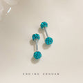Silver Tone Double Pave Ball Barbell Stud Earrings In Seven Colors view 2